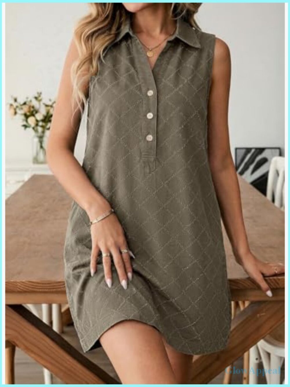 Sleeveless V-Neck Button Mini Jean Dress with Pockets - Picture 3 of 7